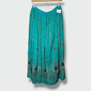 Royal Paisley Boho Maxi Skirt 100% Cotton Beaded Whimsical Hippie Bells NWT XL